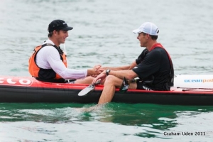 Dawid Mocke congratulates Tim Jacobs on winning the 2011 Steelcase Dragon Run