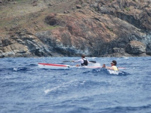 Dawid Mocke (SA) dicing with Dave Kissane (Aus), Caribbean Surfski Tour 2009