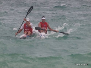 Tim Jacobs and Bruce Taylor sprint for the finish