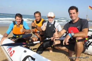 "I have won the bulk of the races back at home and Stephane Roudat and David Slachta have regularly finished on the podium," says top French surfski racer Yannick Laousse (right), seen here preparing for a training paddle with countrymen (from left) Stephane Roudaut, David Slachta and Angie Mouden.
