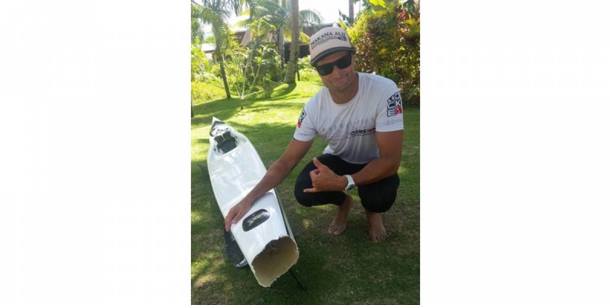 Andy Wheatley with his shark-modified surfski