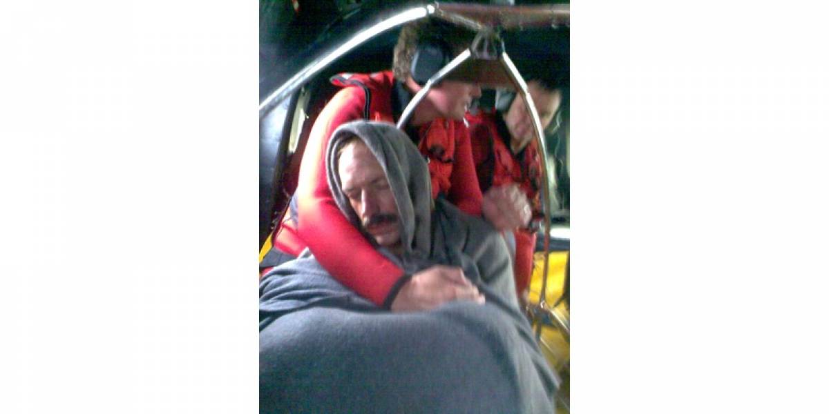 Casper Kruger, safe but severely hypothermic, in the rescue helicopter